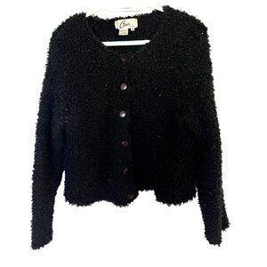 VINTAGE Career Franklin Womens Black Boucle Button Front Cardigan SZ Medium